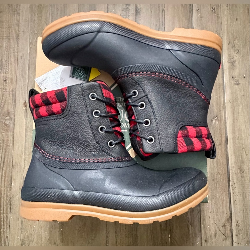 NIB Muck Women's Originals Leather Duck Lace Waterproof Boots Buffalo Plaid W11 - Picture 2 of 11